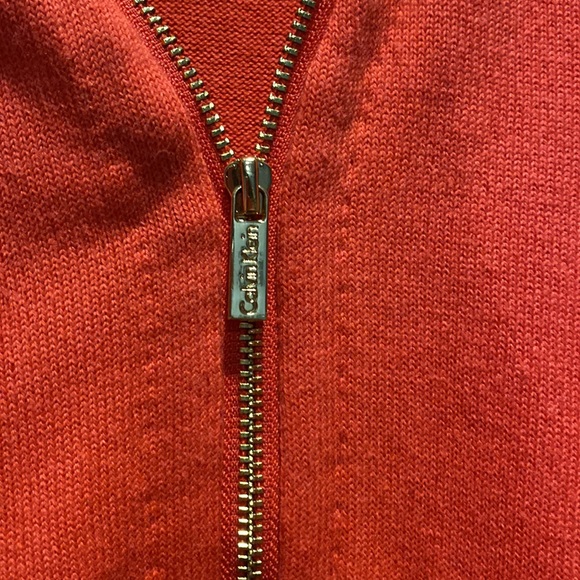 Calvin Klein Bright Coral Color Knit Sweater with Golden Zipper - Picture 5 of 7